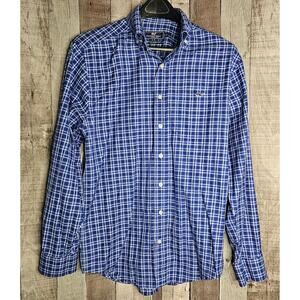 VINYARD VINES OTG Blue Long Sleeve Button Seersucker Gingham Shirt Men's XL
